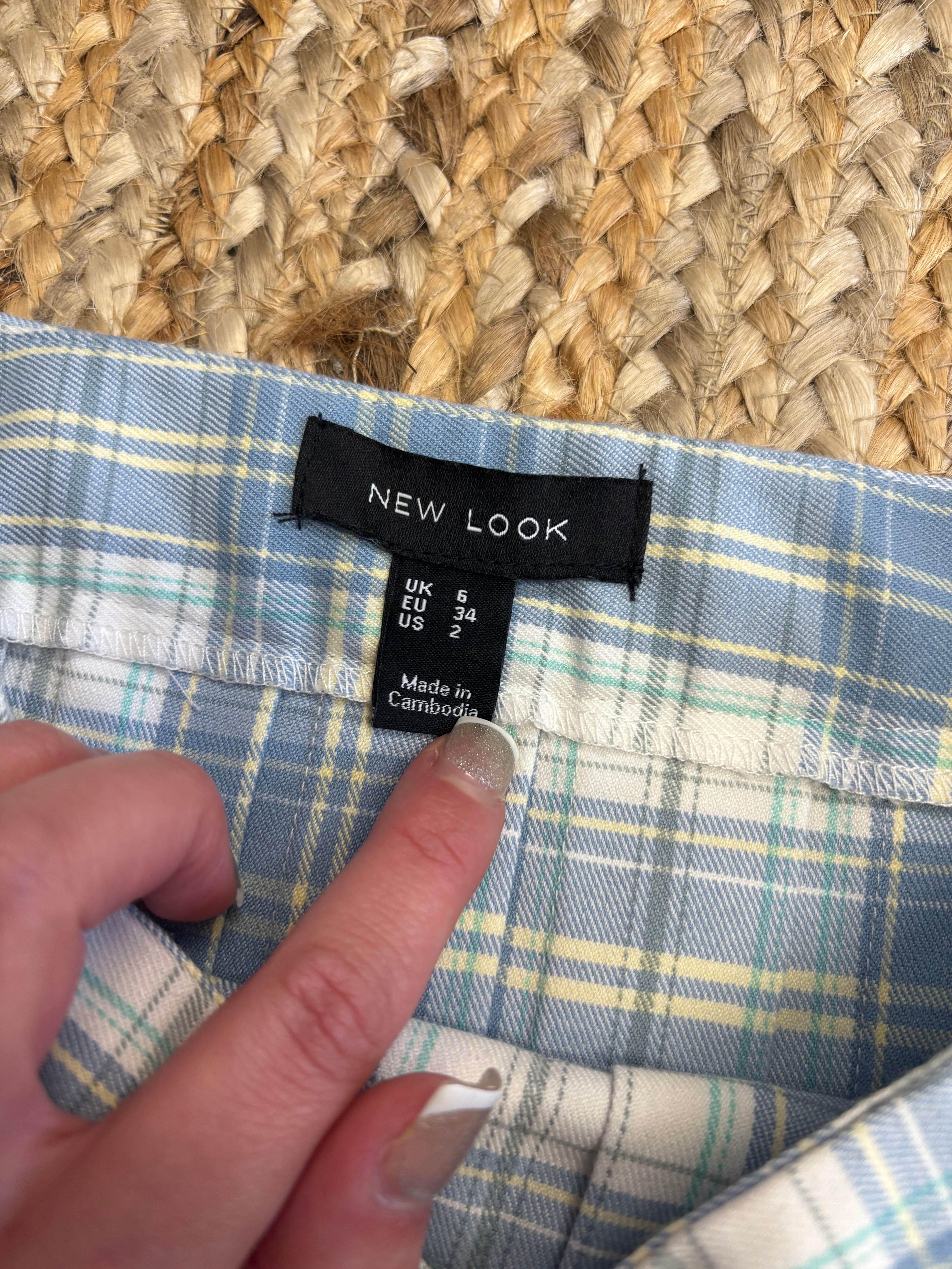 Blue Plaid Pleated Mini Skirt - High Waisted - UK 6