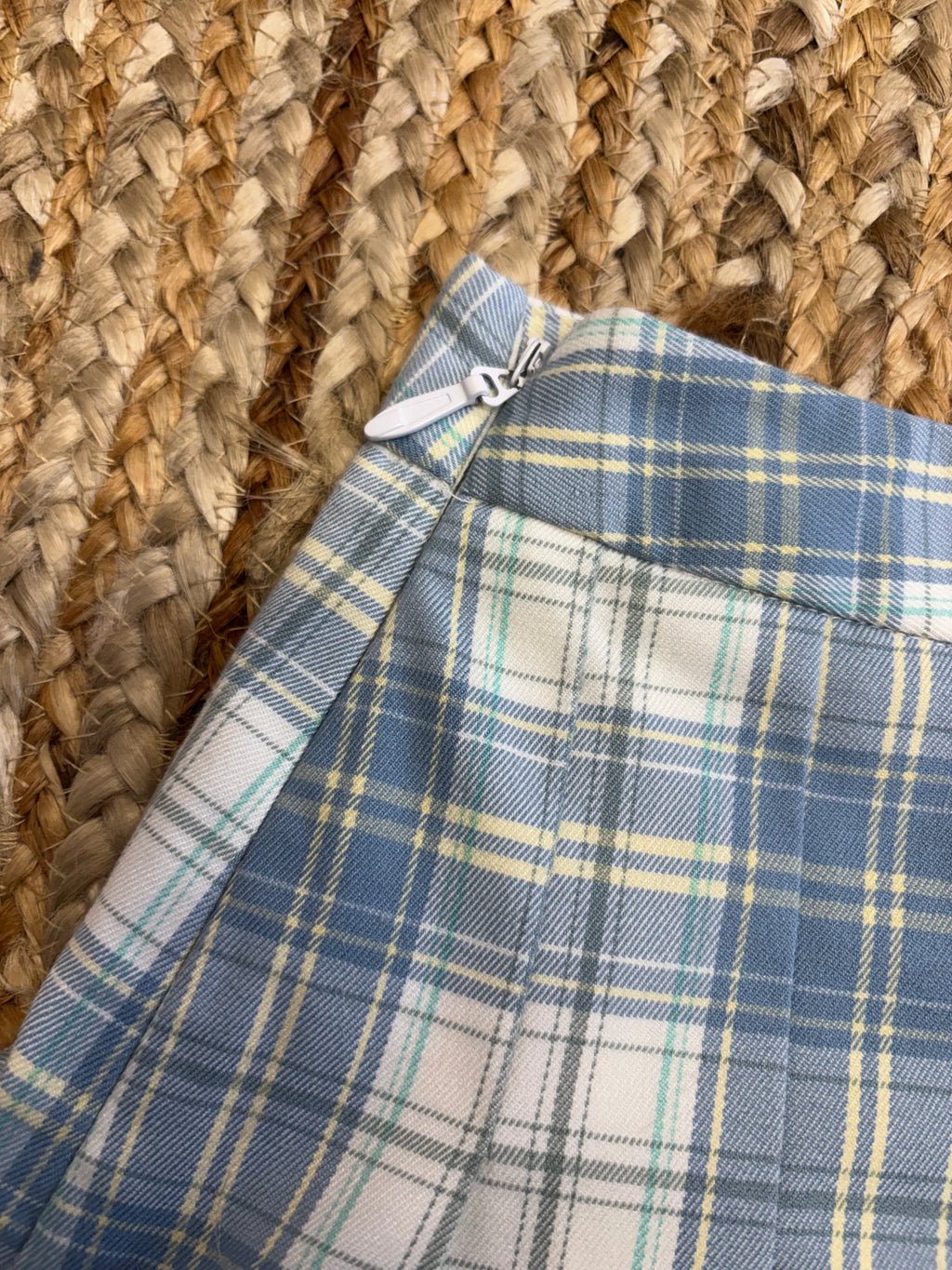 Blue Plaid Pleated Mini Skirt - High Waisted - UK 6