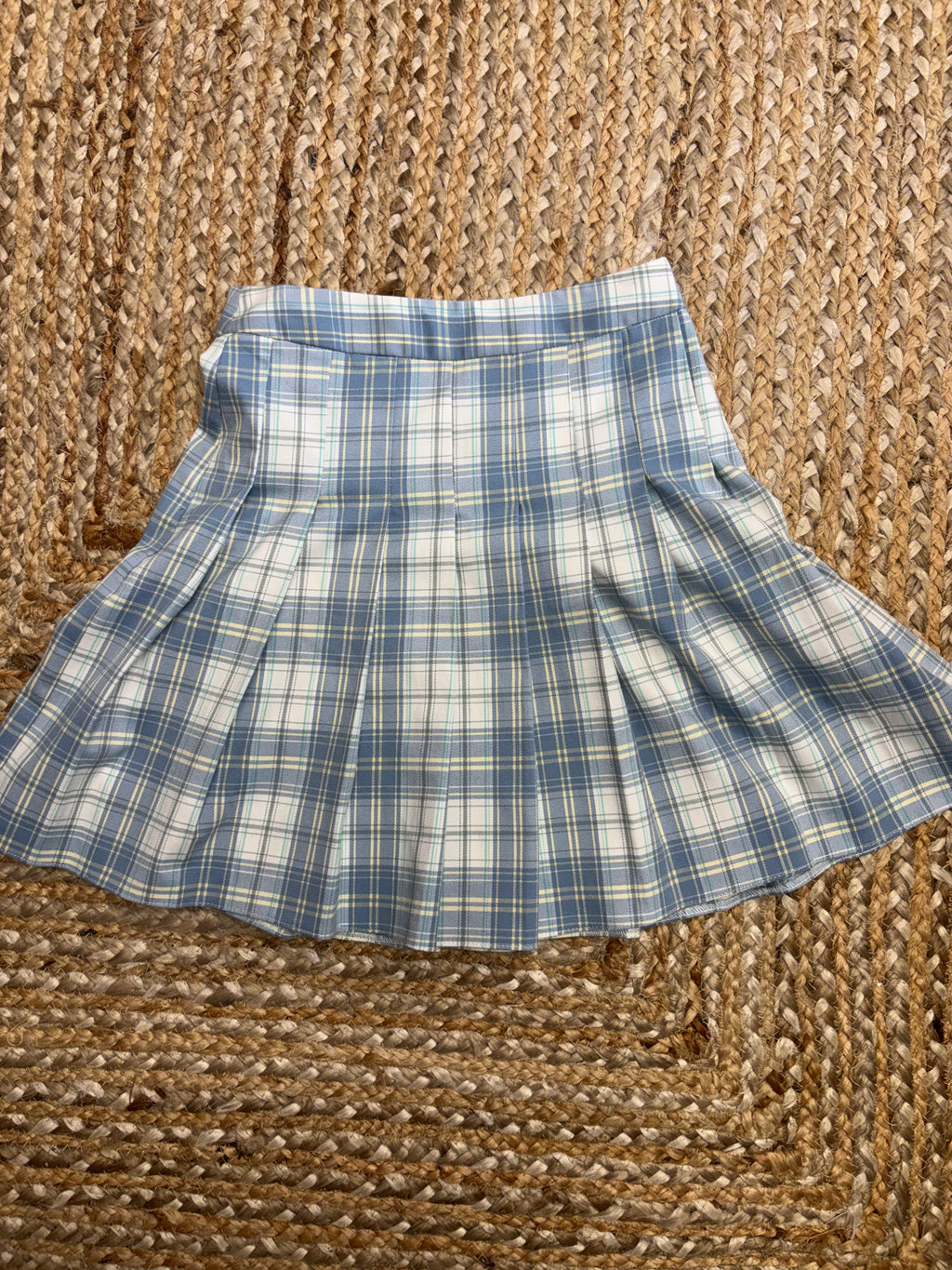 Blue Plaid Pleated Mini Skirt - High Waisted - UK 6