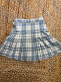 Blue Plaid Pleated Mini Skirt - High Waisted - UK 6