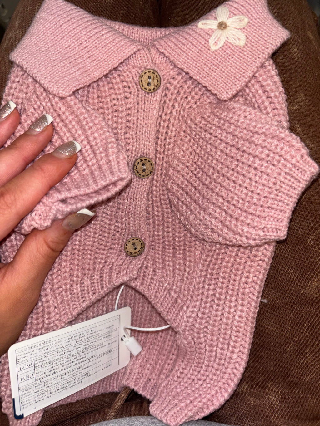 🌸 Adorable Pink Knitted Puppy Cardigan - Size XS
